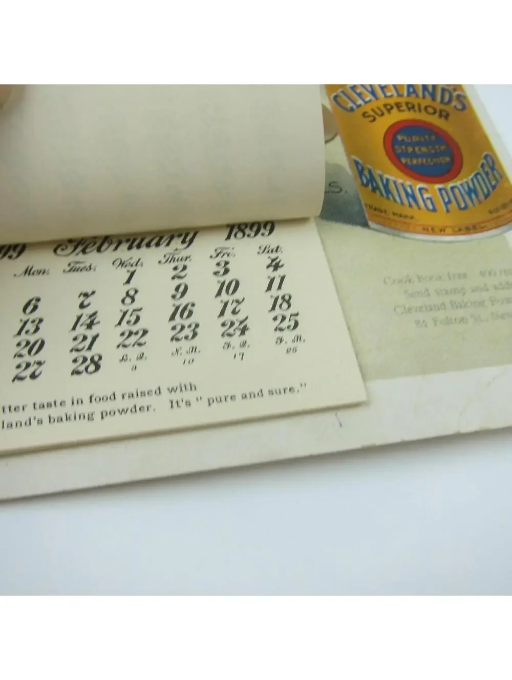 Advertising Wall Calendar Victorian Girl Clevelands Superior Baking Powder 1898